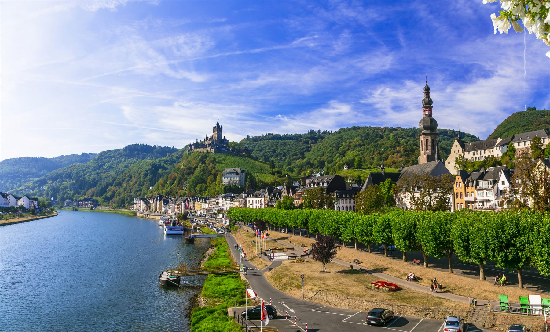 Cochem on the Moselle, with its castle on a green hillside above the river